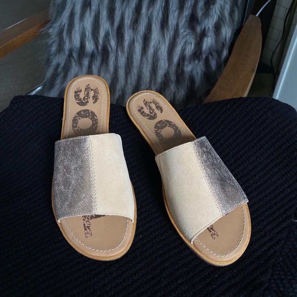 New Sorel Ella slide Rose Gold+Blush 7